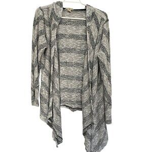Live And Let Live Womens Open-Front Cardigan 2X Gray & Black Knit Stripe Pattern